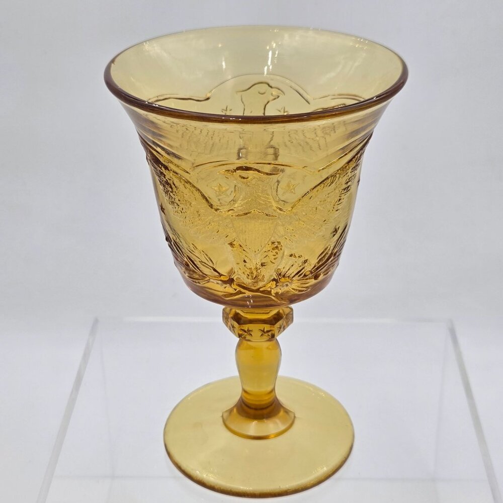 L. E. Smith Glass American Eagle Yellow Goblet 6½″ Pressed Glass U.S. Vintage